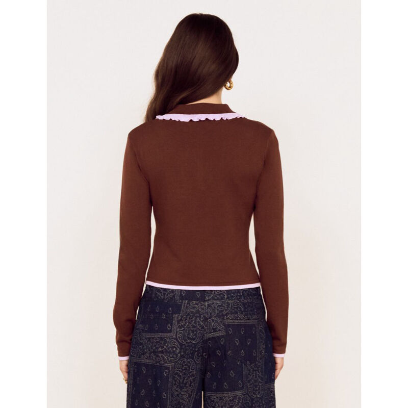 MINKPINK Rhea Ruffle Polo Knit Top image number 1